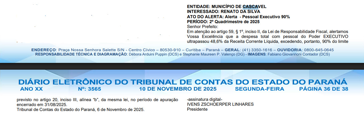 Cascavel à Beira do Caos: Alerta do Tribunal de Contas Revela Irresponsabilidade Fiscal do Prefeito Renato Silva