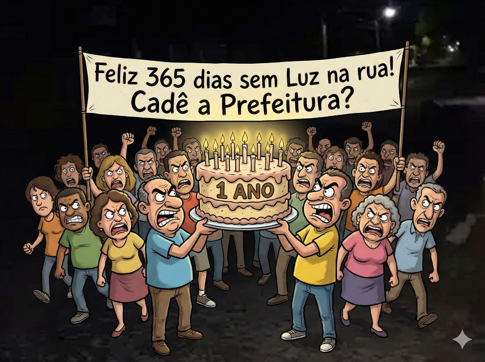Se a moda pega vai faltar farinha: População faz festa para poste apagado no Coqueiral (veja o vídeo)