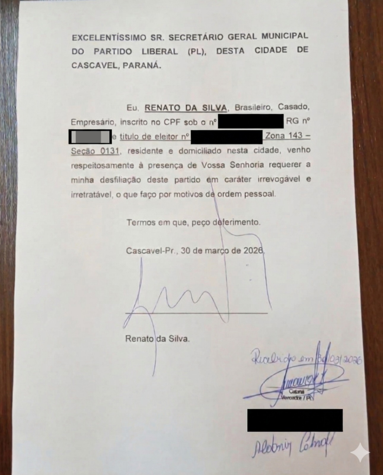 Prefeito Renato Silva oficializa desfiliação do Partido Liberal
