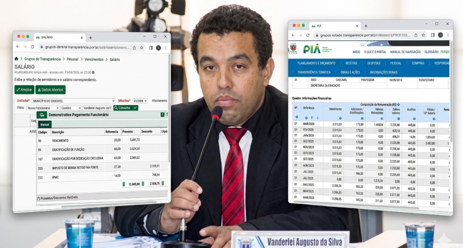 Mais de 20 Mil Reais na Conta: Ex-Vereador Vanderlei do Conselho Ignora a Dedicação Exclusiva e Acumula Dois Salários no Município e Estado